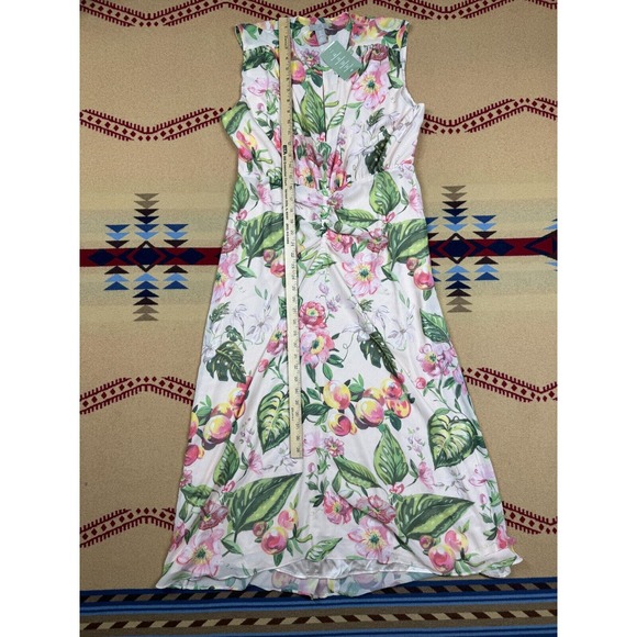 H&M CONSCIOUS Pink Floral Chiffon Maxi Dress Sleeveless Keyhole Neck NEW Size L - Picture 6 of 8